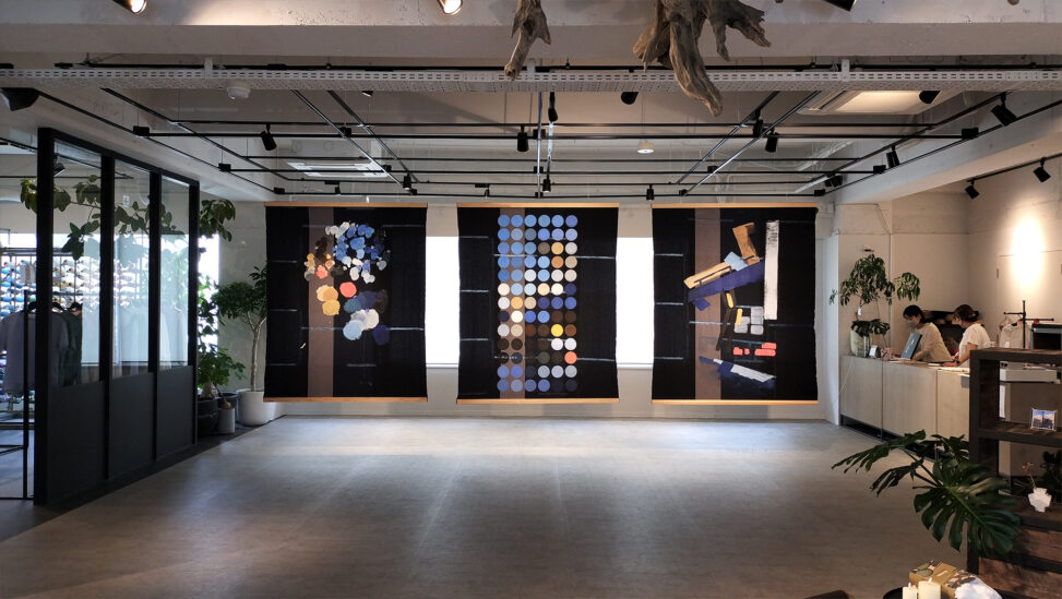Miki Wanibuchi’s artwork triptych Minoh-Semba0323 at about her exhibition in 2024.